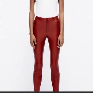 Zara faux leather leggings with back pocket  dark red xxl fits like a 14